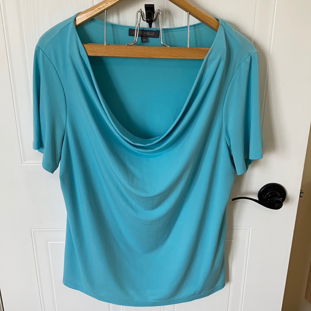 Addition Elle light blue draped neck t-shirt
